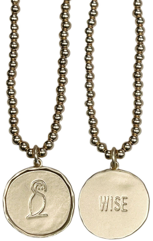 La Déesse Collection Minerva “WISE” Brass Reversible Necklace