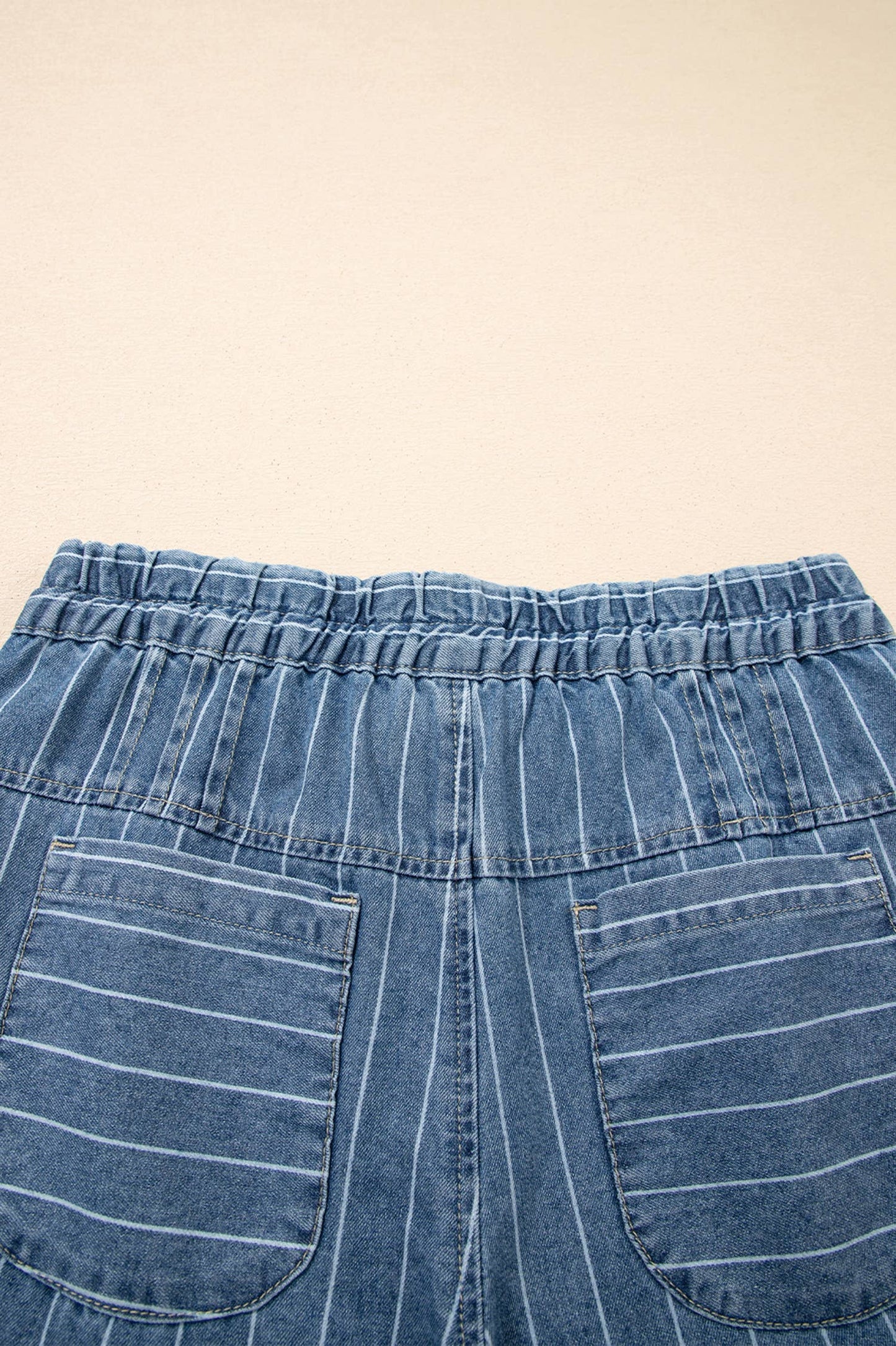 FREE SPIRIT DREAMER Series: Stripe Button Pleated Drawstring Waist Casual Wide Leg Jeans