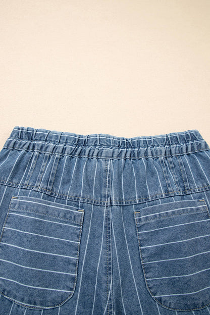 FREE SPIRIT DREAMER Series: Stripe Button Pleated Drawstring Waist Casual Wide Leg Jeans