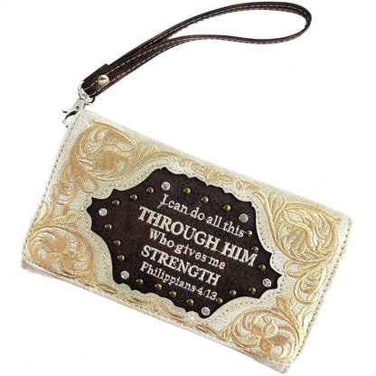 Montana Boho/Western Spirit Handbag: Bible Verse Philippians 4:13 Embroidery Crossbody Wallet