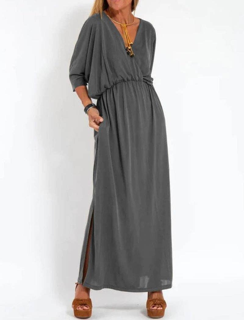 V-Neck Batwing Sleeve Maxi Dress with Pockets: Be A Show-Stopper—Simply IRRESISTIBLE
