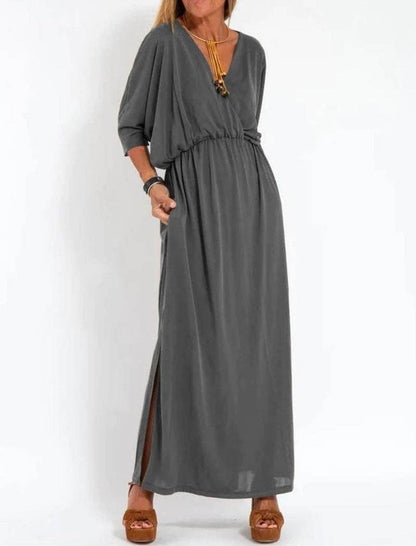V-Neck Batwing Sleeve Maxi Dress with Pockets: Be A Show-Stopper—Simply IRRESISTIBLE