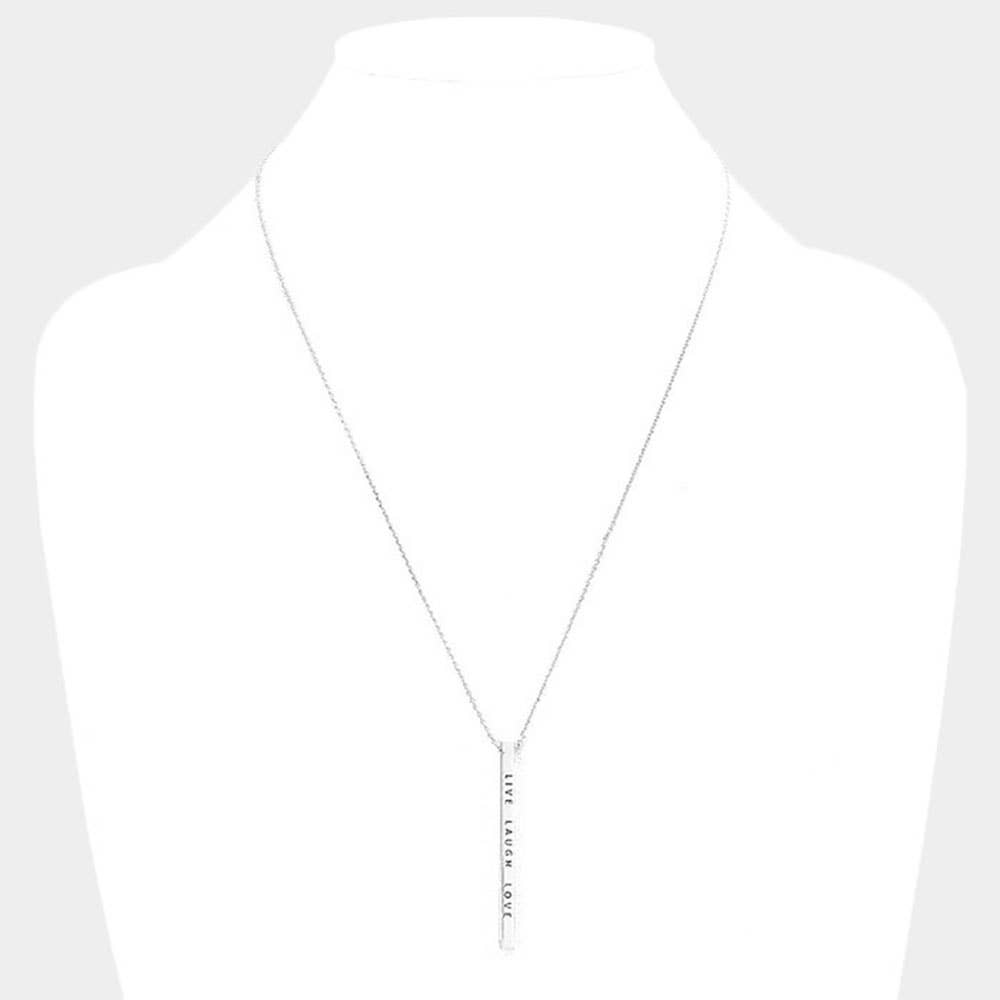 Live, Laugh,& Love—Brass Metal Bar Pendant Necklace: Montana Boho Western Spirit Jewelry: