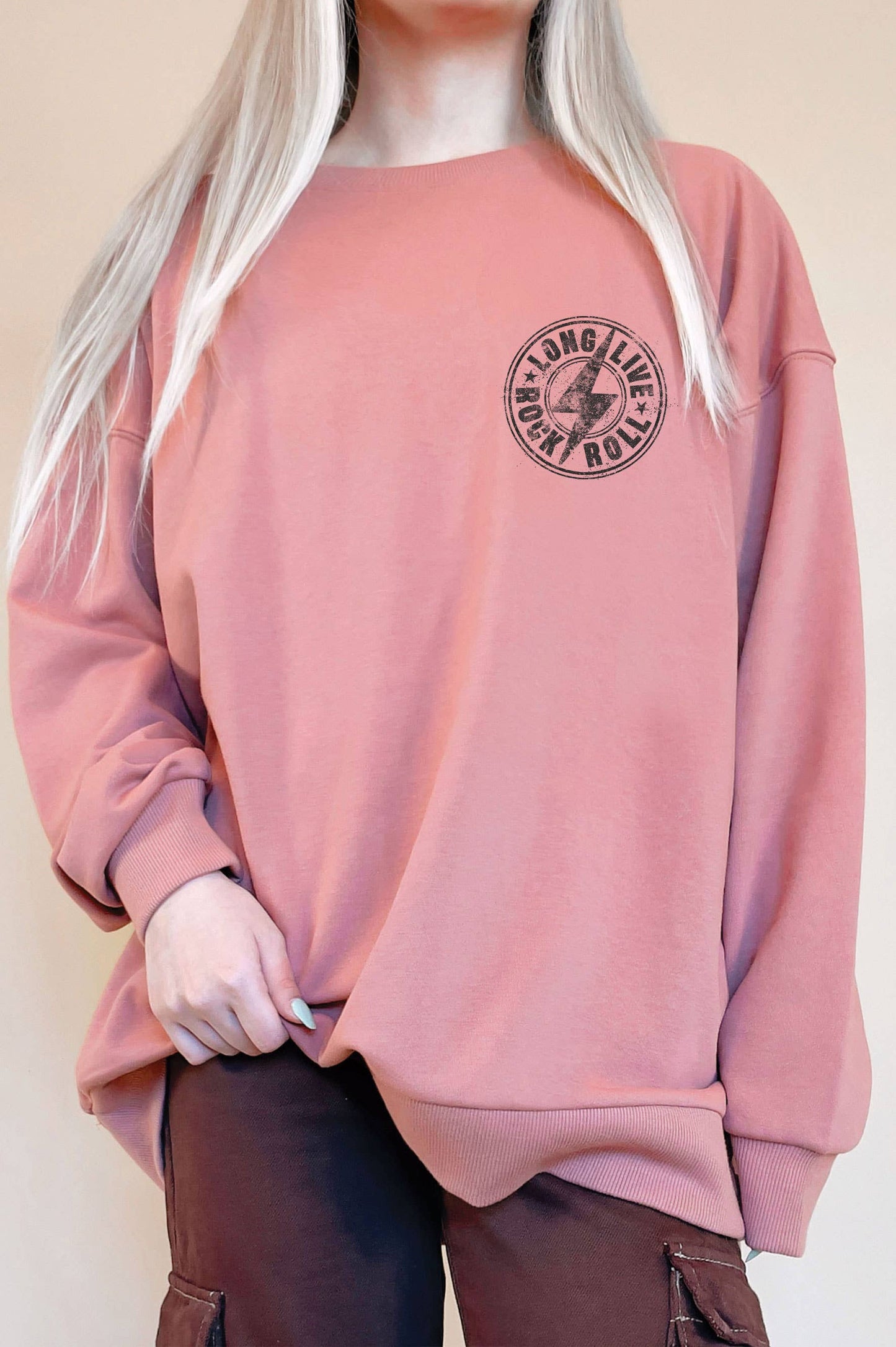 ROCK & ROLL OVERSIZE FRONT & BACK GRAPHIC TERRY SWEATSHIRTS