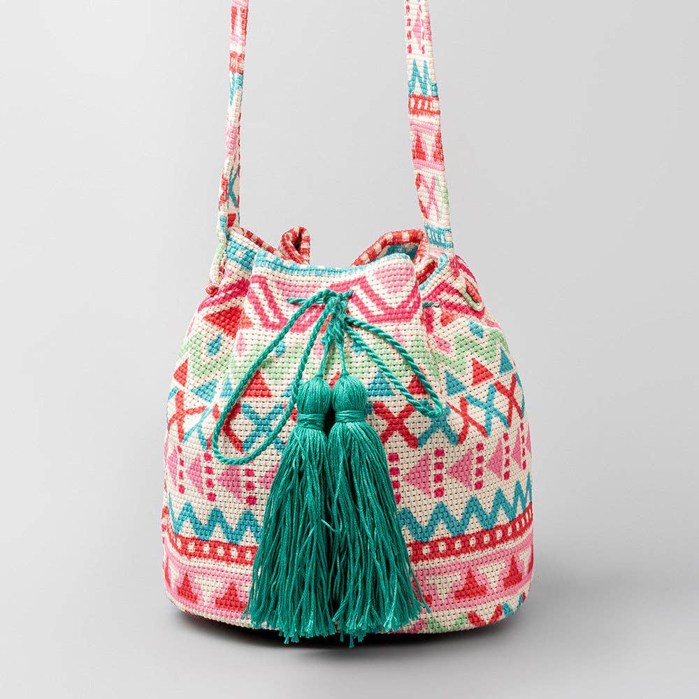 Vintage Print Bucket Shoulder Bag: FREE SPIRIT DREAMER Series: Boho & Free-People loving styles.