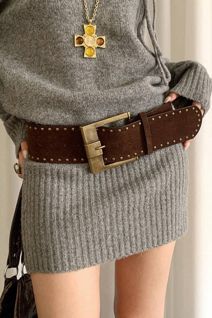 Wide Buckle Studded Belt