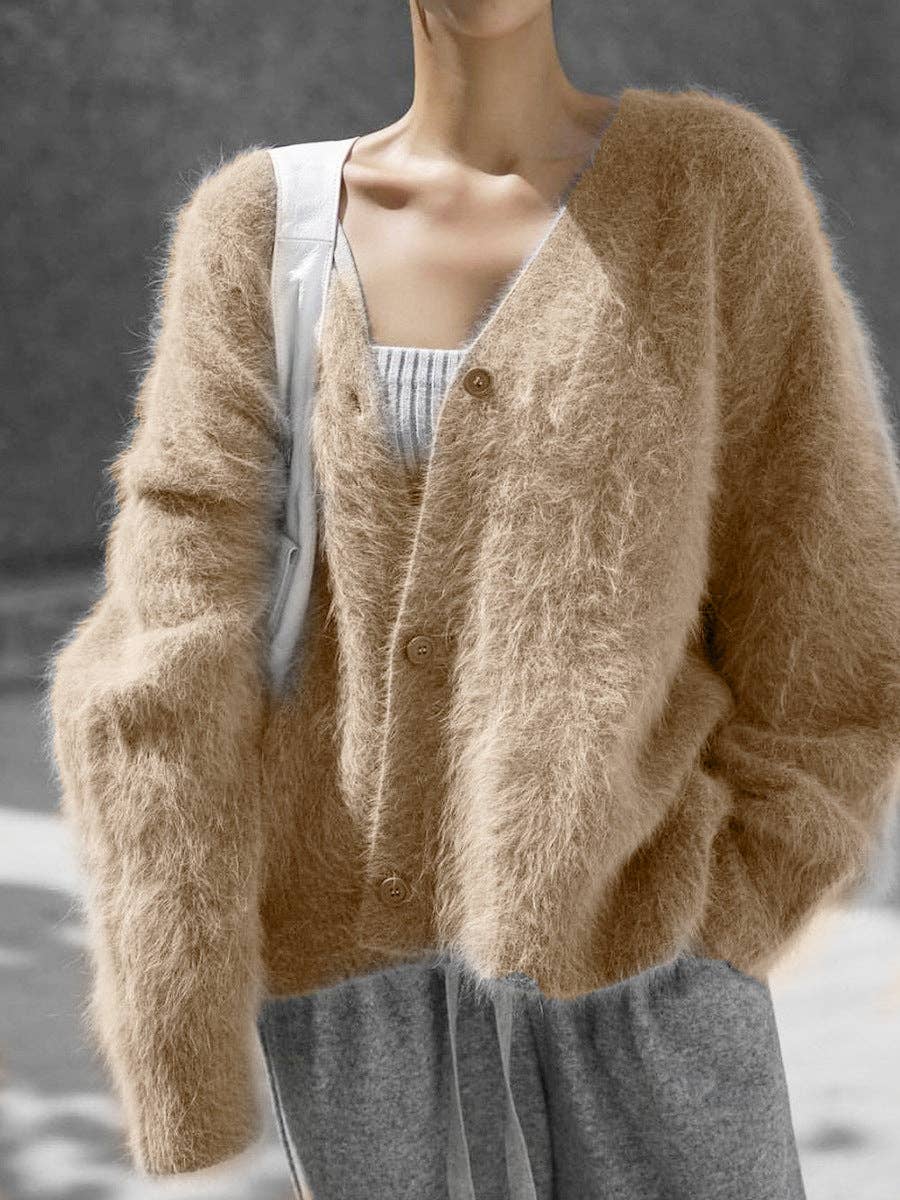 Be A Show Stopper: Cozy Faux Mink Knit Cardigan Loose Fit Soft Sweater