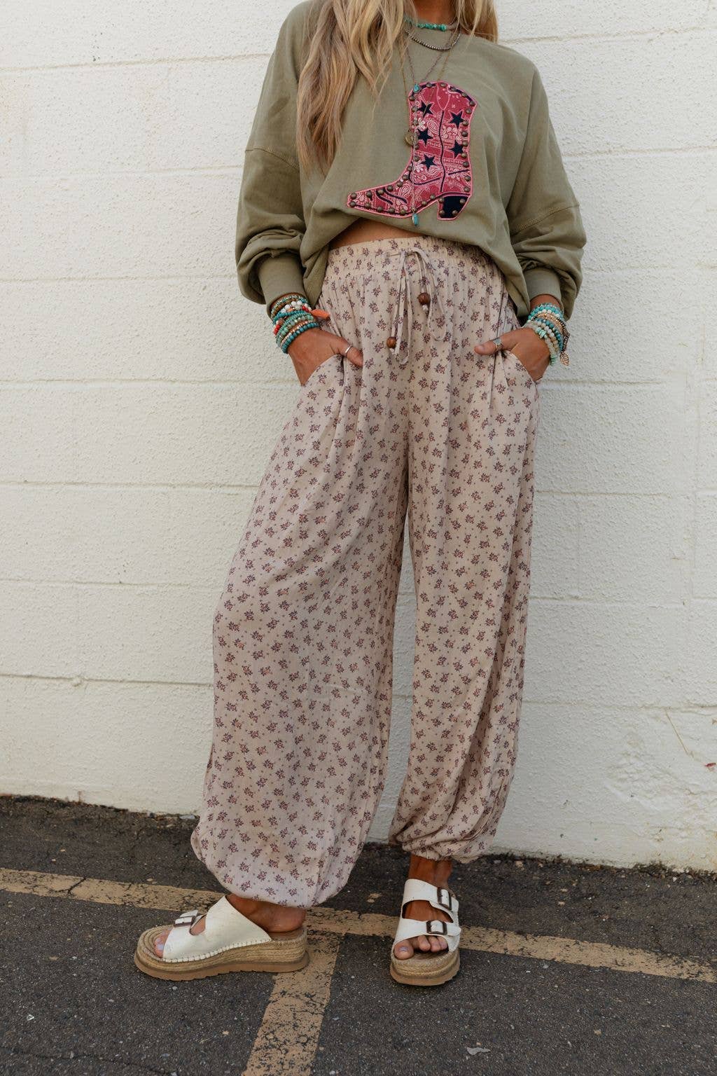 Free Spirit Dreamer: Wide Leg Cinched Pants - Taupe