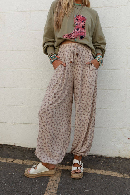 Free Spirit Dreamer: Wide Leg Cinched Pants - Taupe