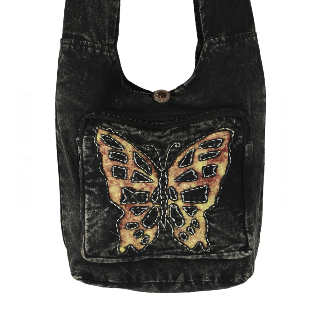 FREE SPIRIT DREAMER Series: Convertible Black Crossbody Backpack with Yellow Butterfly
