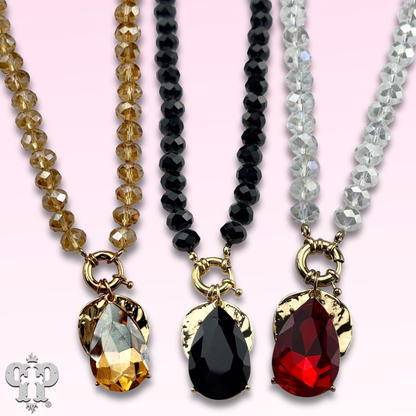 "Ripples of YELLOWSTONE" Jewelry: Large rhinestone teardrop necklace