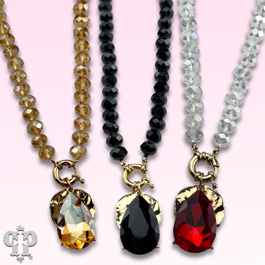 "Ripples of YELLOWSTONE" Jewelry: Large rhinestone teardrop necklace