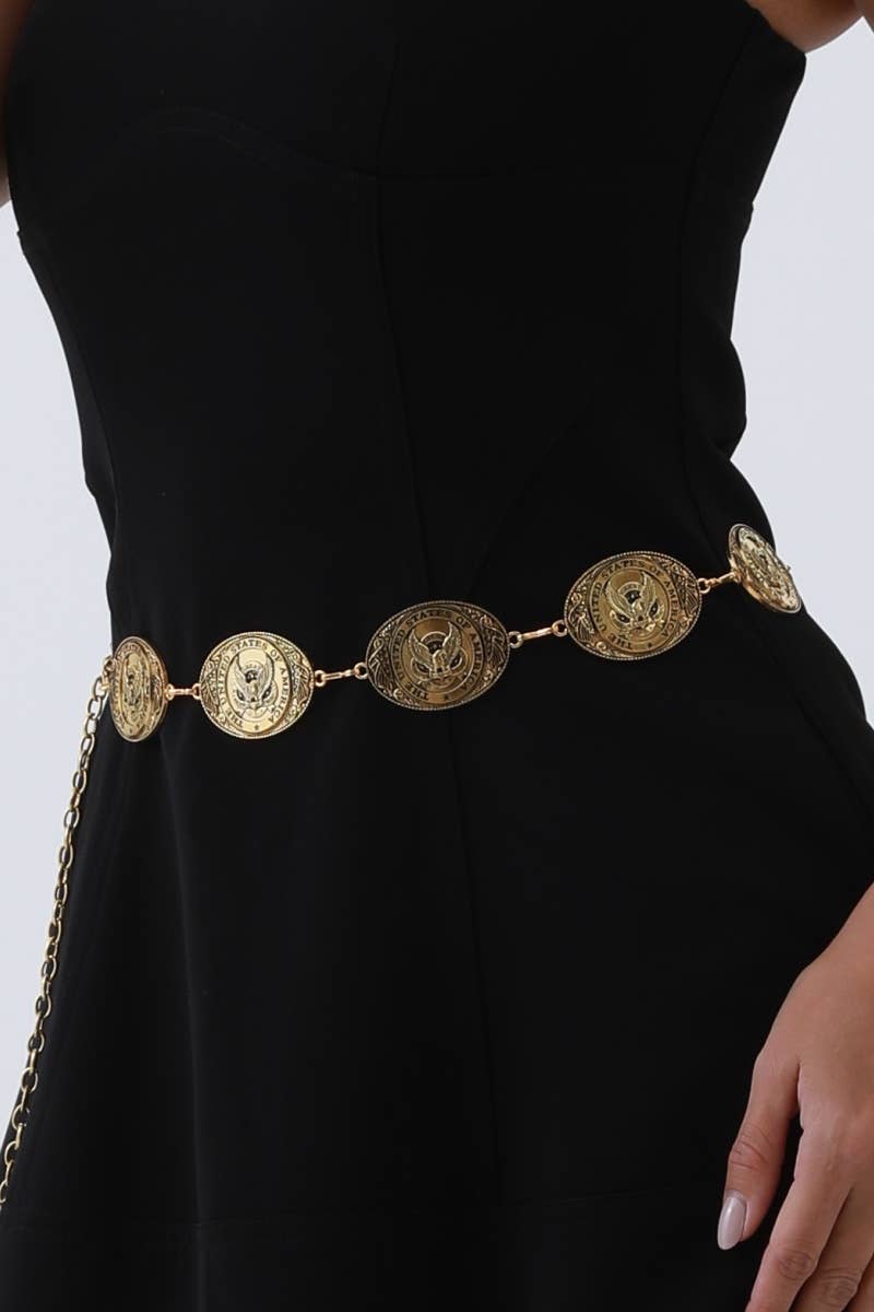 Montana Western BOHO: Eagle Chain Belt – Antique Gold Oval Buckle