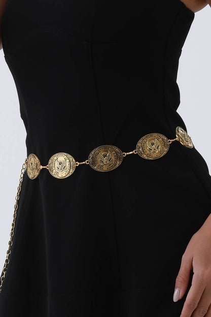 Montana Western BOHO: Eagle Chain Belt – Antique Gold Oval Buckle