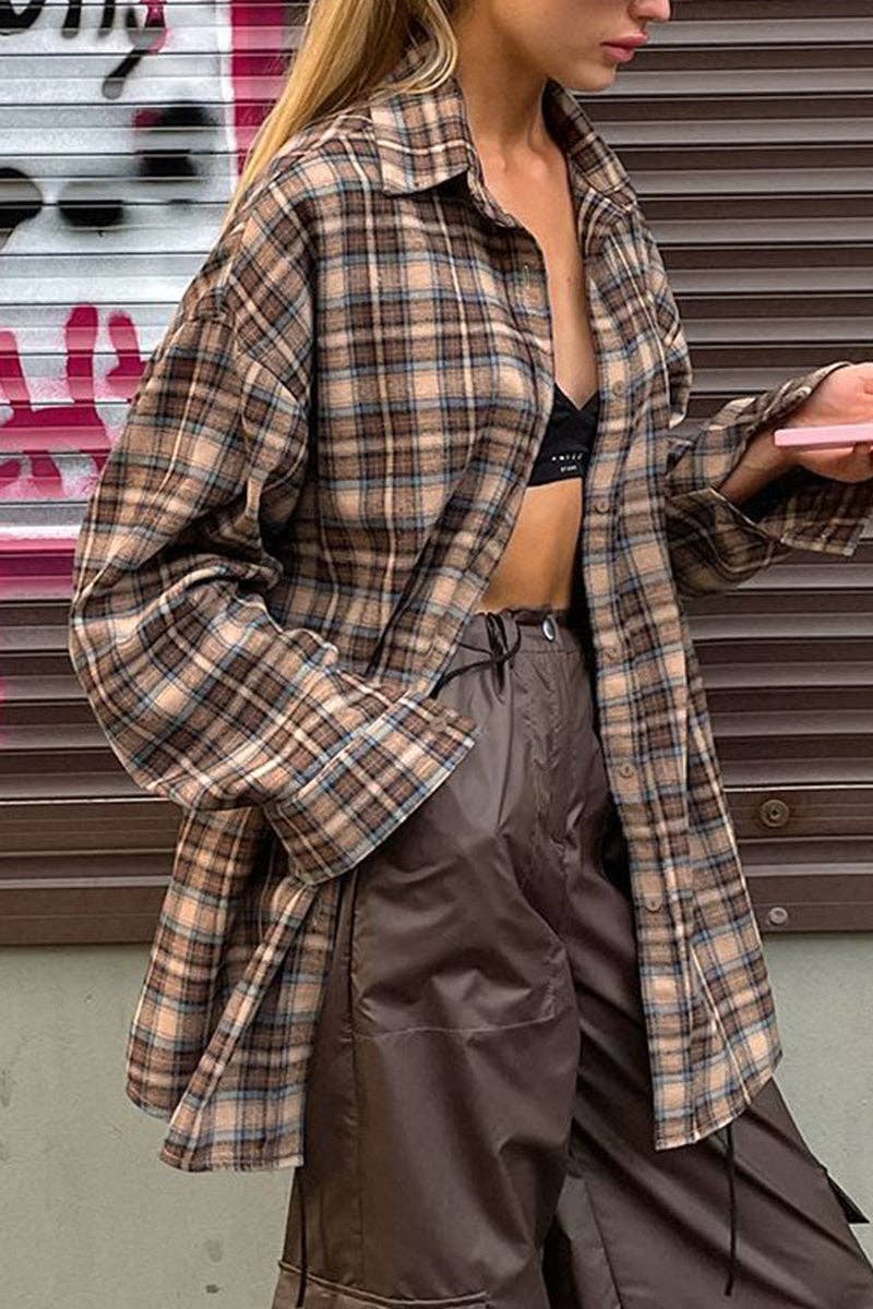 Chic Plaid Shirt for Effortless Style (Brown Plaid Flannel)