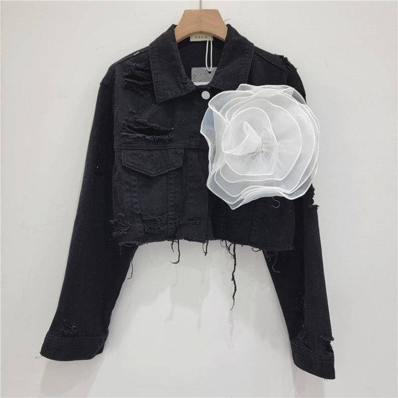 Be A Show-Stopper—Simply IRRESISTIBLE: Distressed Denim Jacket w/Floral Design