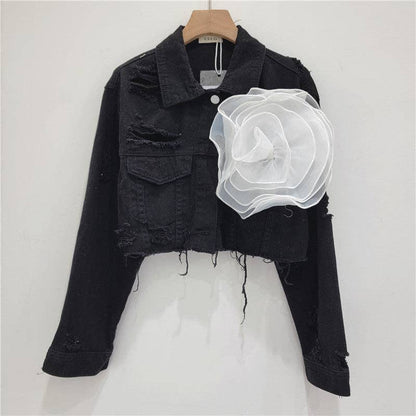 Be A Show-Stopper—Simply IRRESISTIBLE: Distressed Denim Jacket w/Floral Design