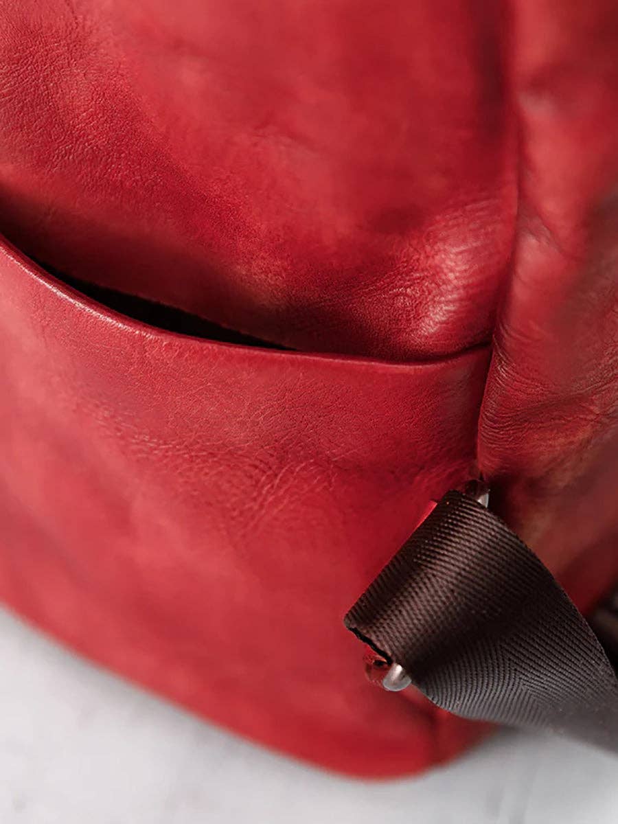 Casual Travel Color Matching Leather Backpack BROWN