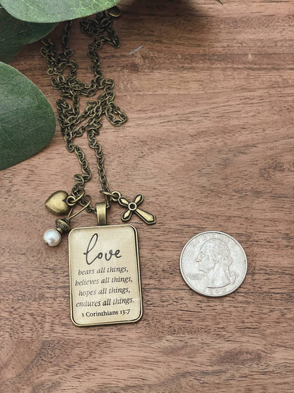 Love Bears All Things 1Corinthians 13:7 Bible verse Necklace: Montana Boho Western Spirit Jewelry
