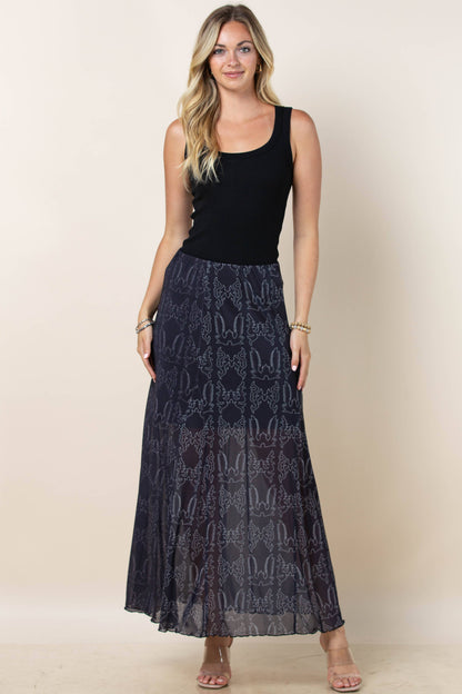 Montana Boho/Western Spirit Fashion:-REESE BOOTSTITCH PRINT A-LINE LINED MESH SKIRT