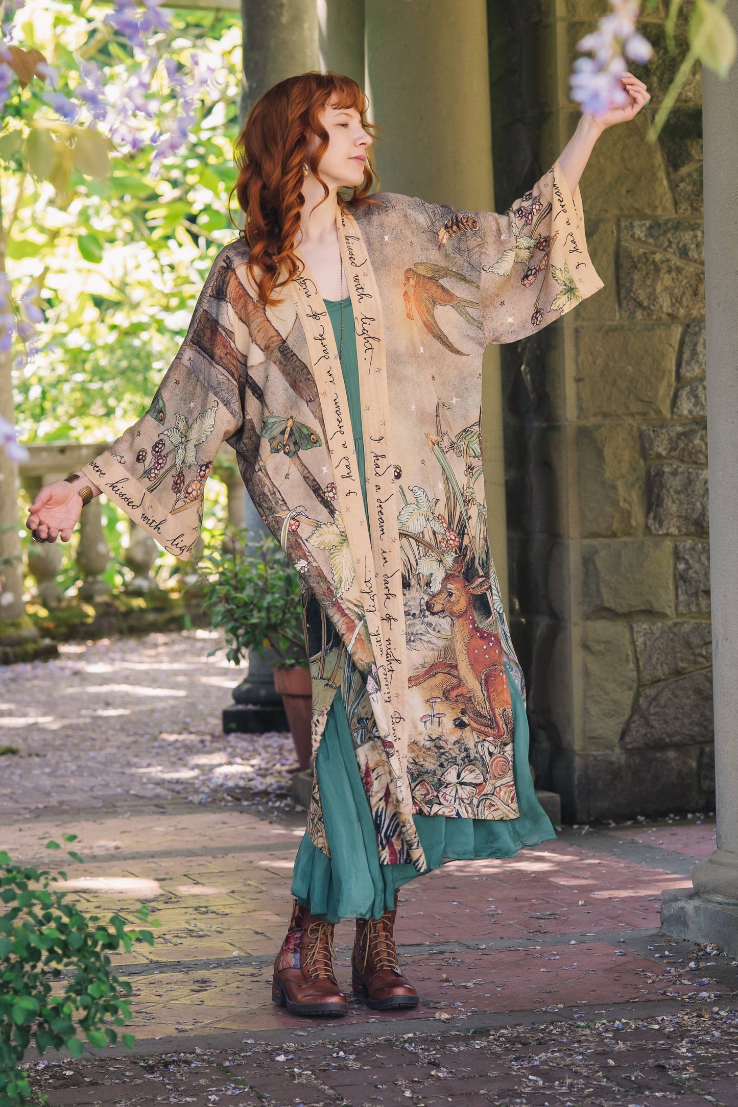 Duster: Lovelight Opera Duster Kimono Robe w/woodland deer & swallow