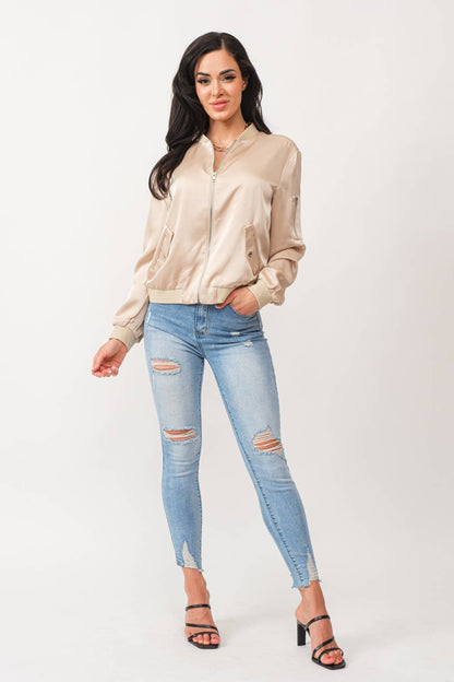 Satin Bomber Jacket: Be A Show-Stopper—Simply IRRESISTIBLE: