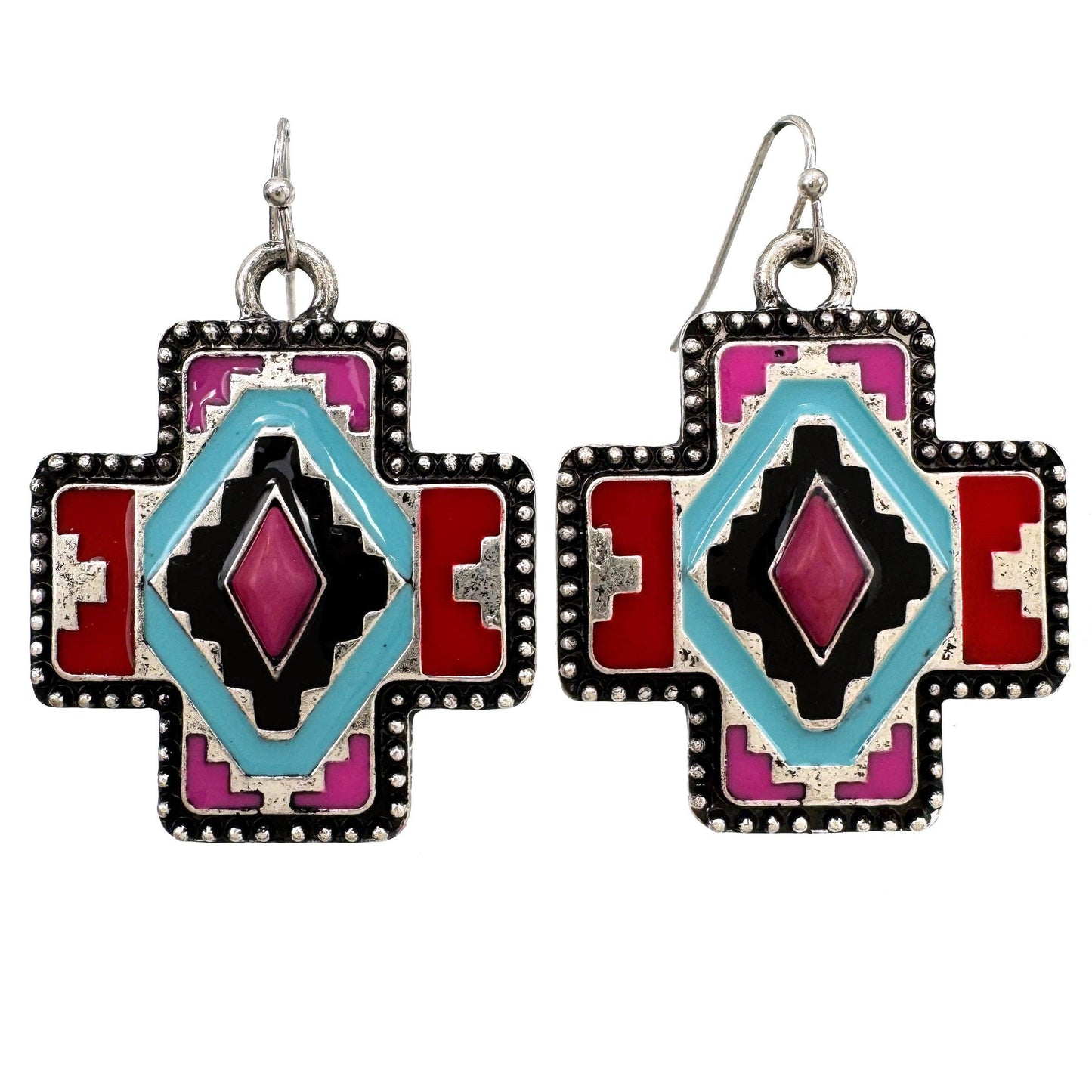 Montana Boho/Western Spirit Jewelry: Aztec Navajo Colored Square Cross Earrings