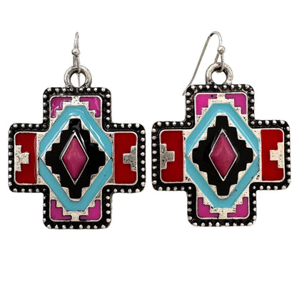 Montana Boho/Western Spirit Jewelry: Aztec Navajo Colored Square Cross Earrings