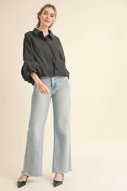 BUTTON DOWN BUBBLE SLEEVE TOP: FREE SPIRIT DREAMER Series: Boho &amp; Free-People loving styles.