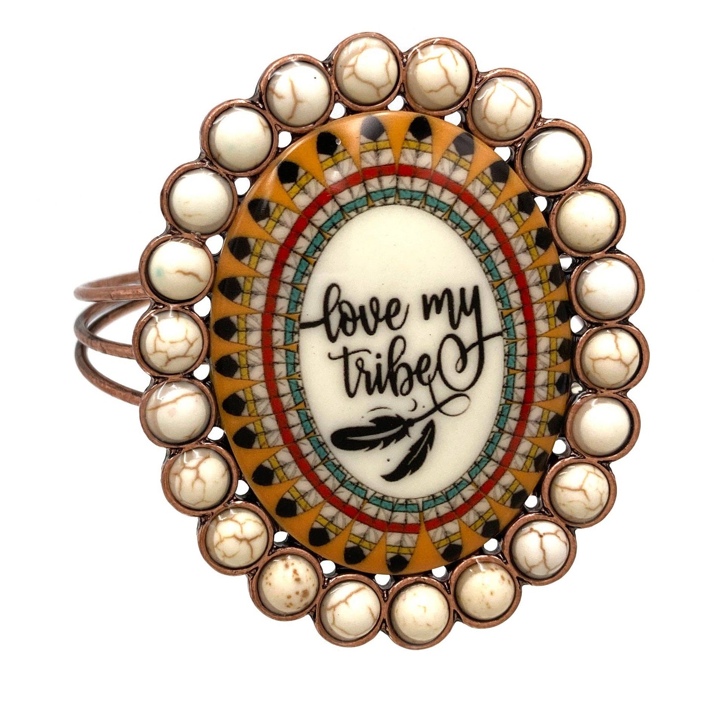 Montana Boho/Western Spirit Jewelry: Love My Tribe Cabochon Ornament Open Bangle