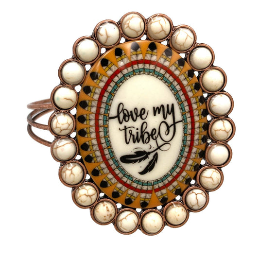 Montana Boho/Western Spirit Jewelry: Love My Tribe Cabochon Ornament Open Bangle