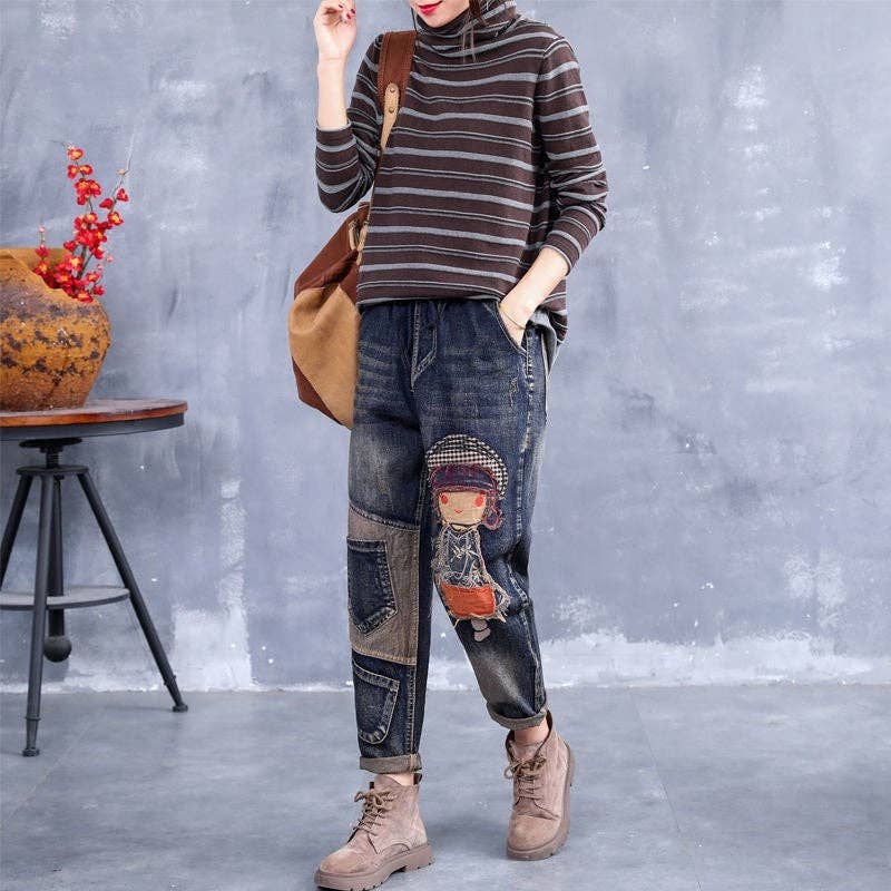 Retro Embroidery Patchwork Jeans: FREE SPIRIT DREAMER Series: Boho & Free-People loving styles.