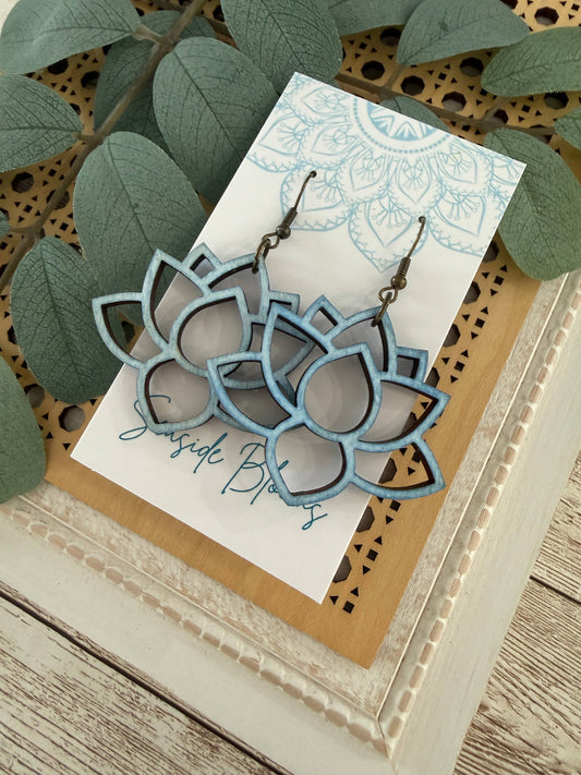 Boho Hand painted Lotus (maple wood earrings): Montana Boho Western Spirit Jewelry:
