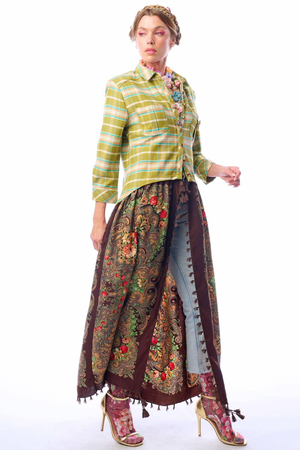 Boho Fashion:  Be the showstopper: Beatrice Maxi Shirt-Olive; Floral Shirt Duster