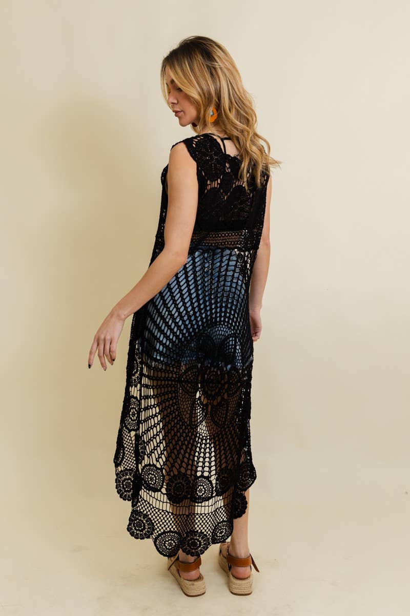 Boho Crochet Lace Trim Long Back Vest - Summer Fave