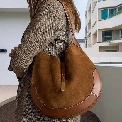 Trendy Suede Splicing Leather Tote Crescent Handbag: Montana Boho Western Spirit Fashion
