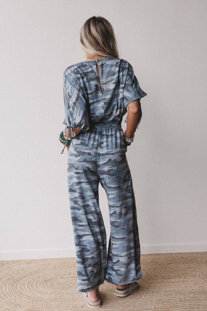 Casual Wanderer Series:Carolina Comfy Wide Leg Jumpsuit - Camo