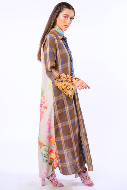 BoHo Fashion: Anna Button Up Shirt Dress | Plaid Maxi | Peacock Print