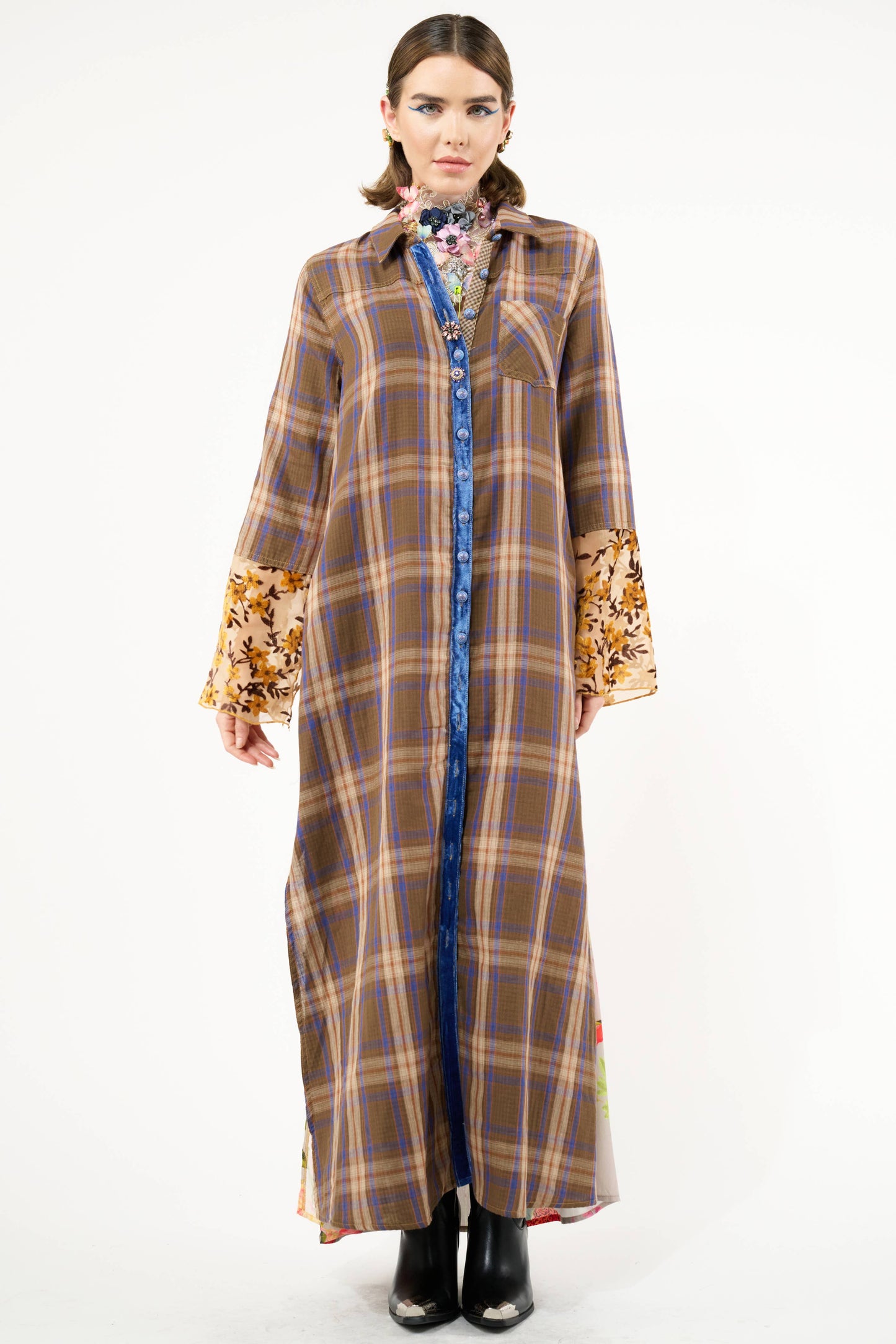 BoHo Fashion: Anna Button Up Shirt Dress | Plaid Maxi | Peacock Print