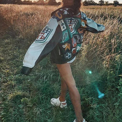 Casual Loose Fit Long Sleeve Jacket With Colorful Print (NFL)