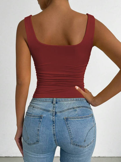 Everyday Basic Versatile Square neck stretchy tank top (Ruched sides; Very Slimming)
