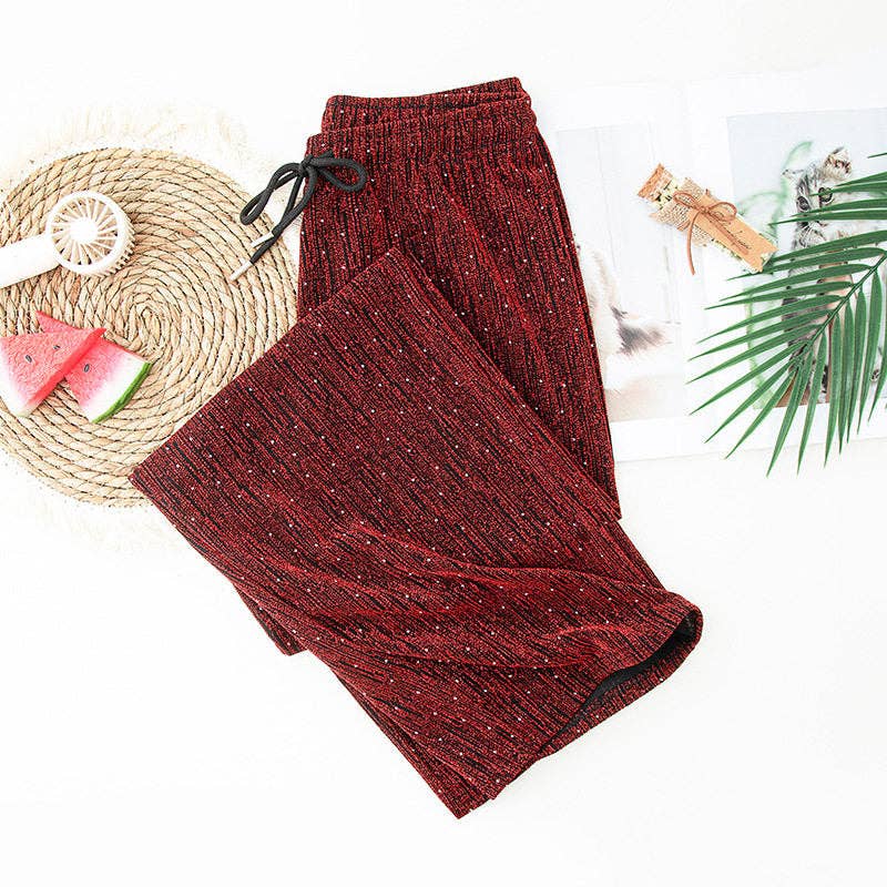 Wide Leg Stretchy Rhinestones Pant, High Waist, Loose Fit