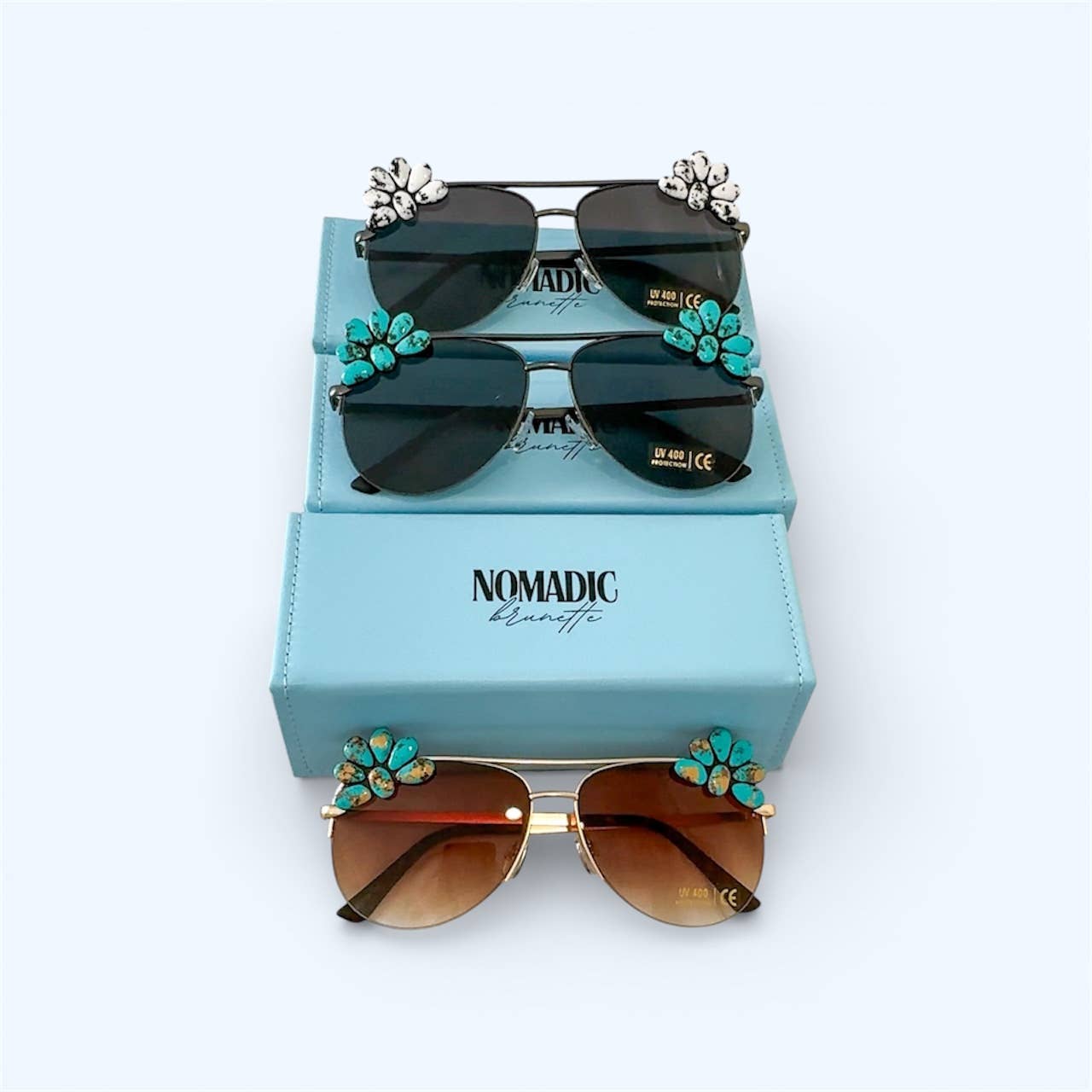 Western Turquoise Stone Sunglasses - White Buffalo
