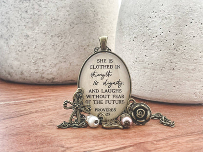 She is clothed in strength and dignity Proverbs 31 necklace: Montana Boho Western Spirit Jewelry