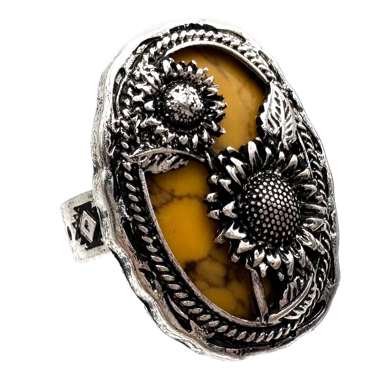 Montana Boho/Western Spirit Jewerly: Sunflower Turquoise Stone Western Native Stretch Ring