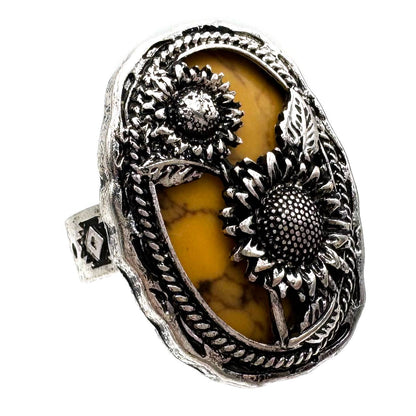 Montana Boho/Western Spirit Jewerly: Sunflower Turquoise Stone Western Native Stretch Ring