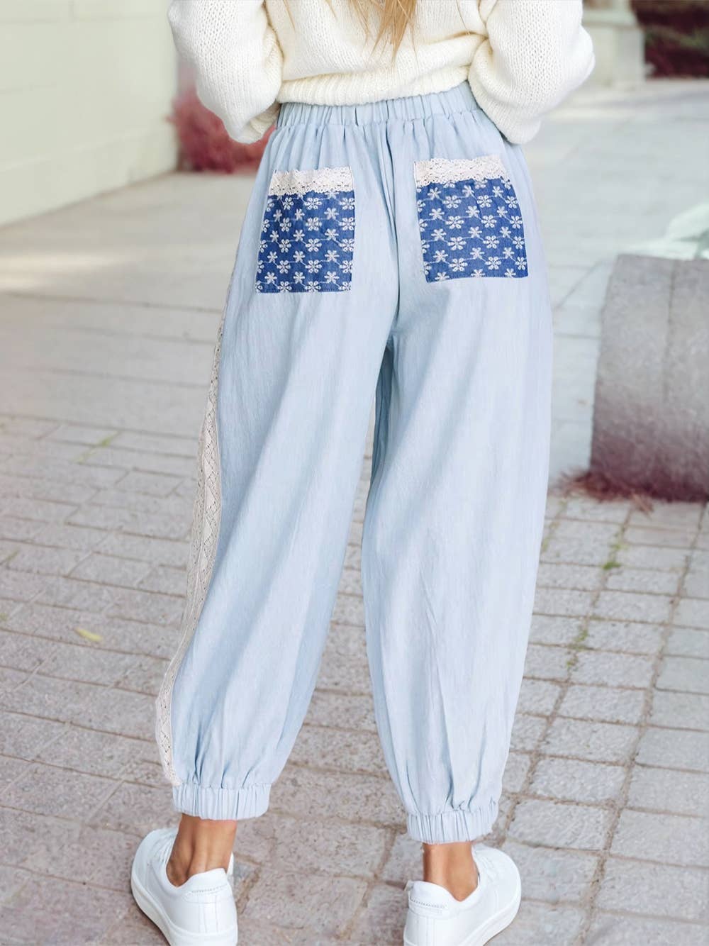 Easy-Fit Embroidery Stretch High Waist Pants
