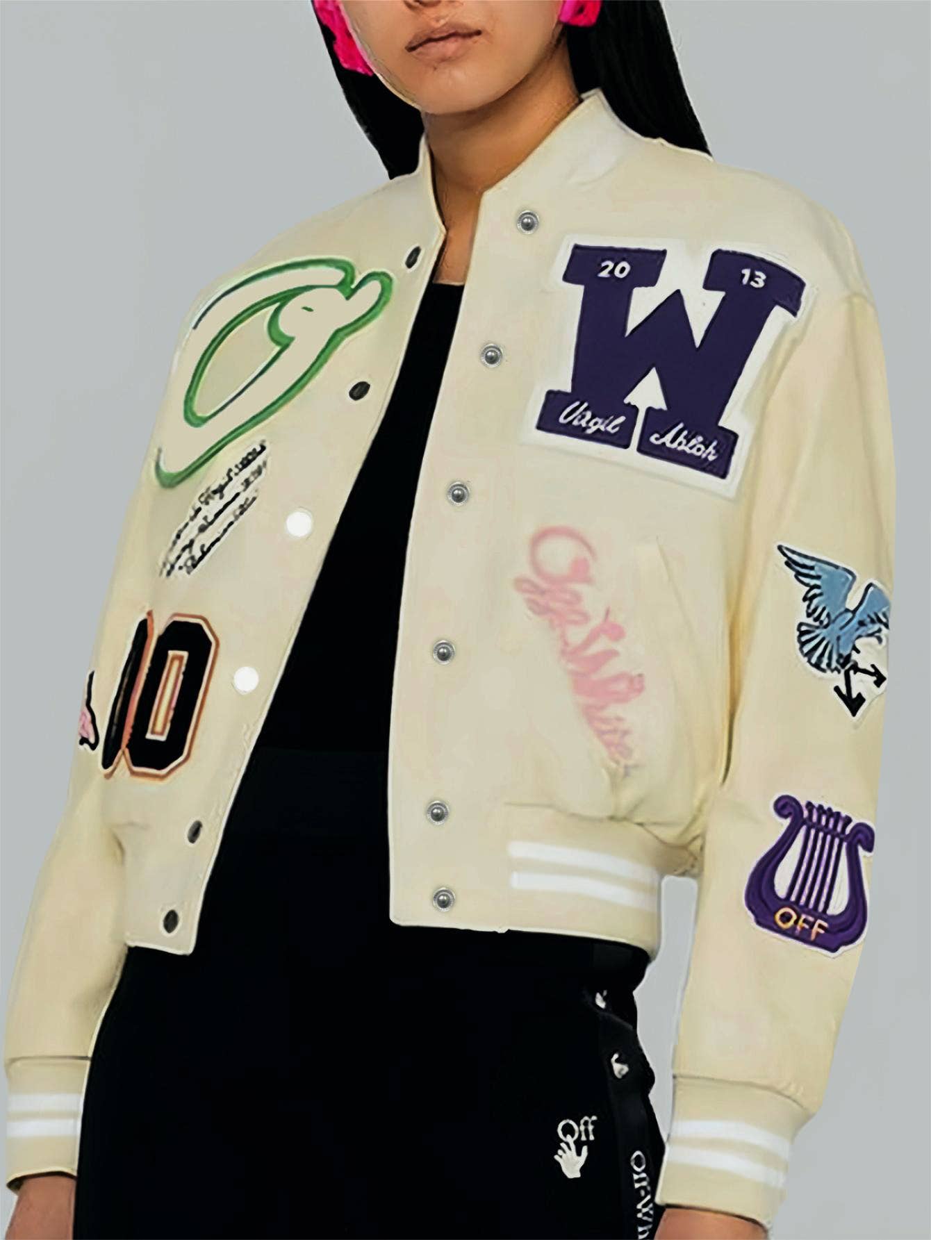 Be A Showstopper: Stylish graphic print bomber jacket (Creme Background)