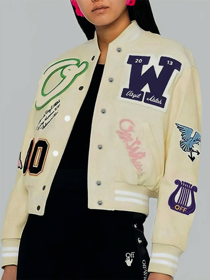 Be A Showstopper: Stylish graphic print bomber jacket (Creme Background)