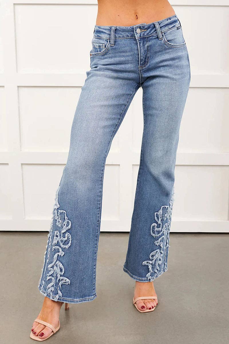 Montana BoHo: Stretchy Embelished Low Rise Flare Detailed Jeans